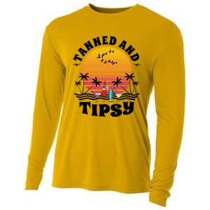 Tanned And Tipsy Beach Ing Retro Sunset Summer Vacation Cute Gift Cooling Performance Long Sleeve Crew