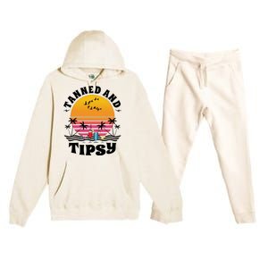 Tanned And Tipsy Beach Ing Retro Sunset Summer Vacation Cute Gift Premium Hooded Sweatsuit Set