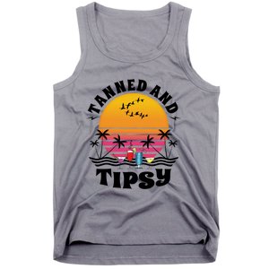 Tanned And Tipsy Beach Ing Retro Sunset Summer Vacation Cute Gift Tank Top