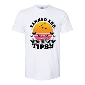 Tanned And Tipsy Beach Ing Retro Sunset Summer Vacation Cute Gift Softstyle CVC T-Shirt