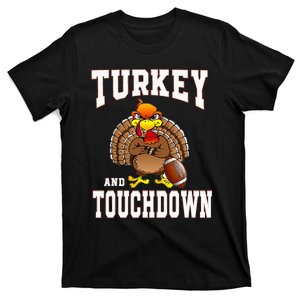 Turkey And Touchdowns Football Retro Thanksgiving T-Shirt