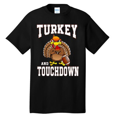 Turkey And Touchdowns Football Retro Thanksgiving Tall T-Shirt