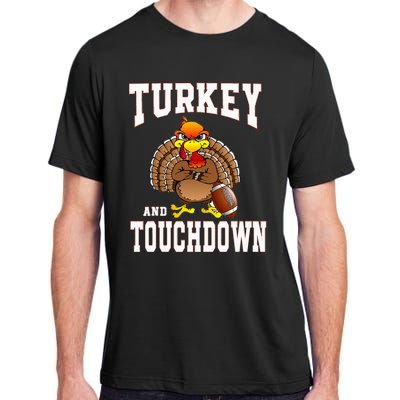 Turkey And Touchdowns Football Retro Thanksgiving Adult ChromaSoft Performance T-Shirt