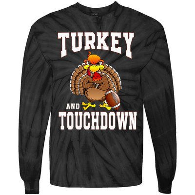 Turkey And Touchdowns Football Retro Thanksgiving Tie-Dye Long Sleeve Shirt