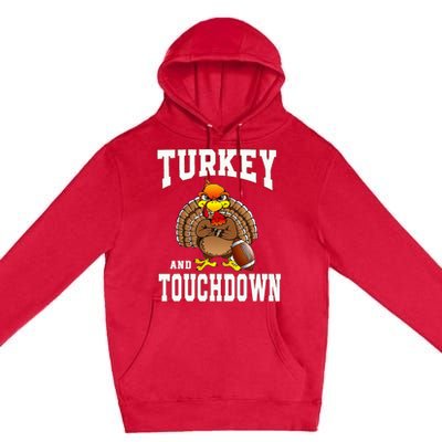 Turkey And Touchdowns Football Retro Thanksgiving Premium Pullover Hoodie