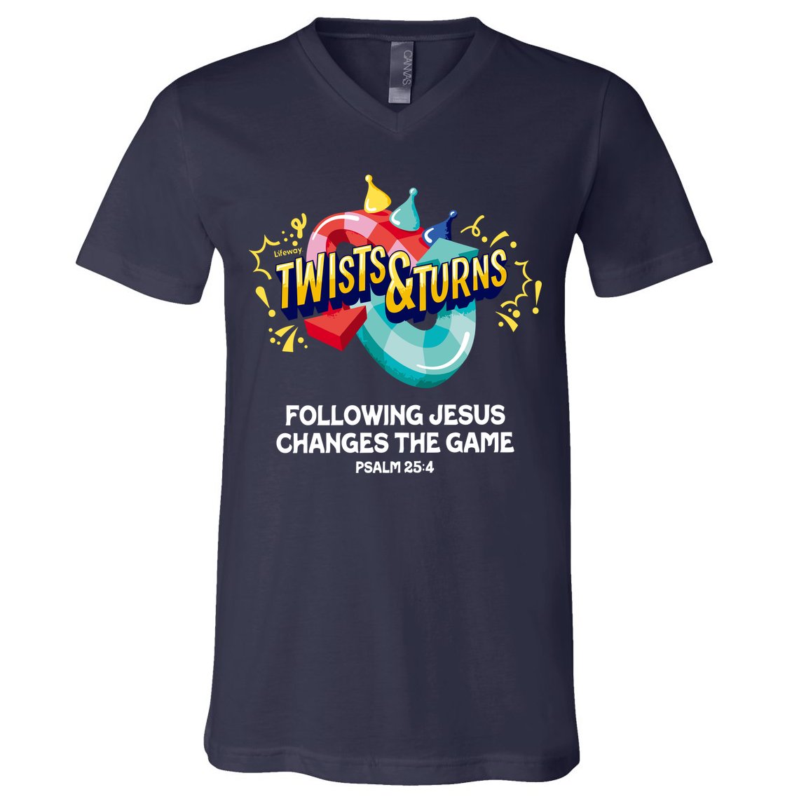 Twists And Turns VBS Follow Jesus Change The Games V-Neck T-Shirt