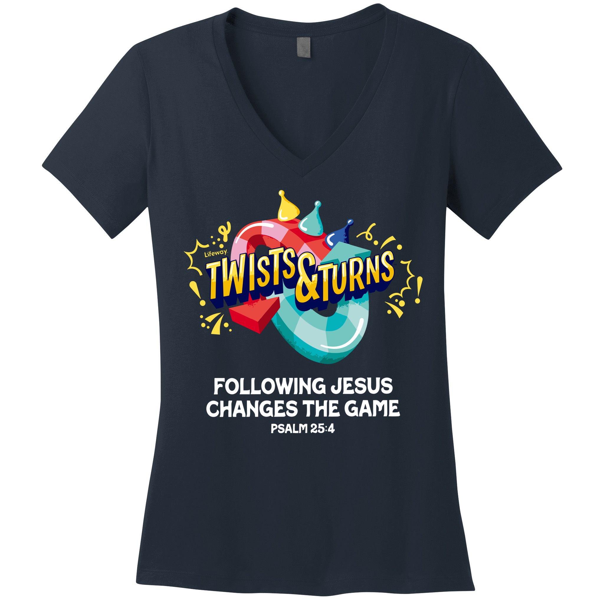 Twists And Turns VBS Follow Jesus Change The Games Women's V-Neck T-Shirt