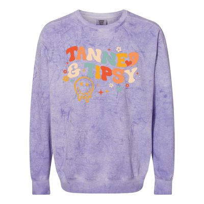 Tanned And Tipsy Funny Summer Tops Beach Meaningful Gift Colorblast Crewneck Sweatshirt