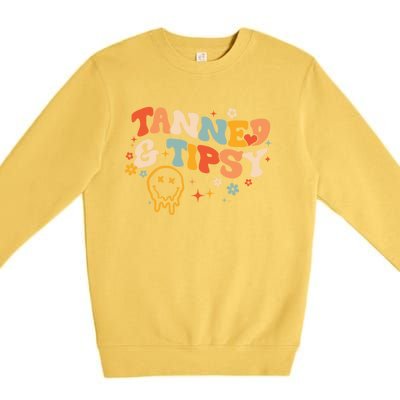 Tanned And Tipsy Funny Summer Tops Beach Meaningful Gift Premium Crewneck Sweatshirt