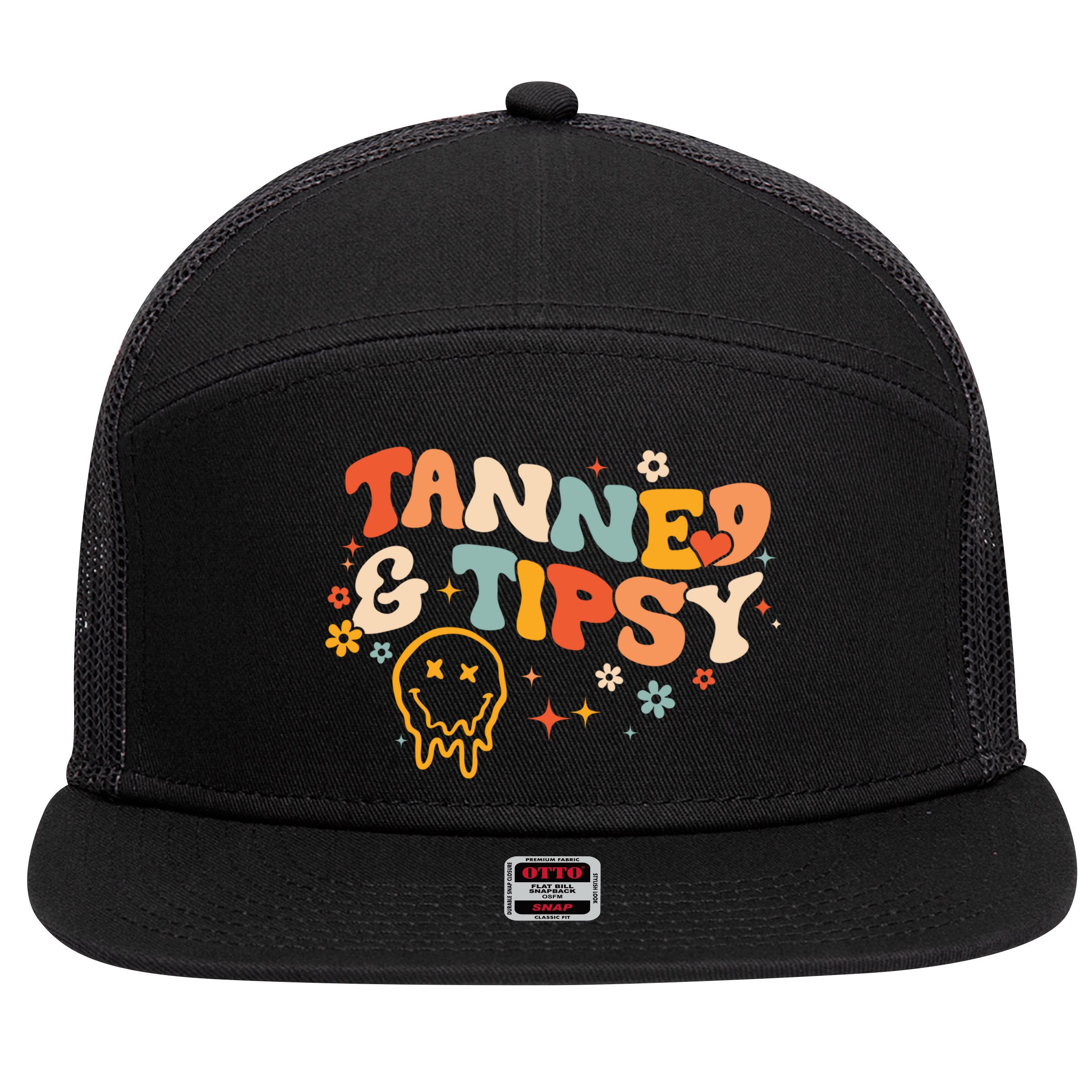 Tanned And Tipsy Funny Summer Tops Beach Meaningful Gift 7 Panel Mesh Trucker Snapback Hat