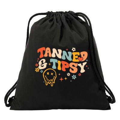 Tanned And Tipsy Funny Summer Tops Beach Meaningful Gift Drawstring Bag