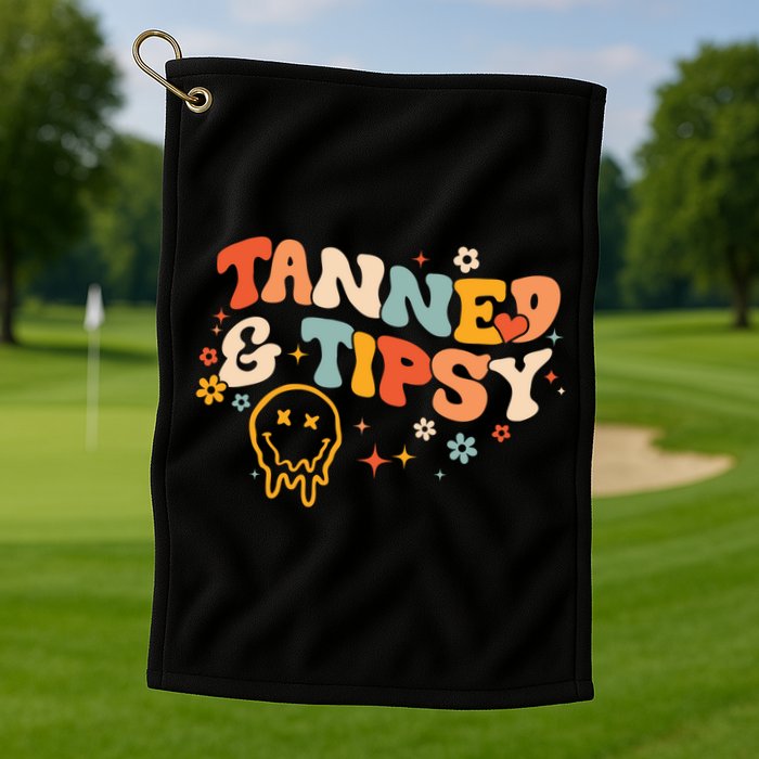 Tanned And Tipsy Funny Summer Tops Beach Meaningful Gift Golf Towel