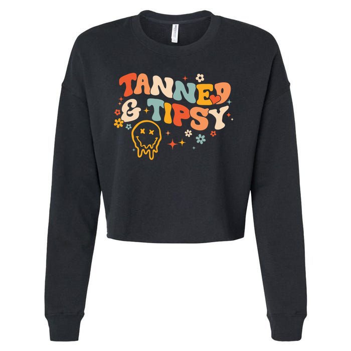Tanned And Tipsy Funny Summer Tops Beach Meaningful Gift Cropped Pullover Crew