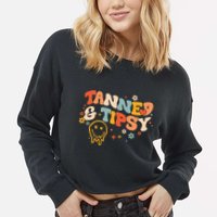 Tanned And Tipsy Funny Summer Tops Beach Meaningful Gift Cropped Pullover Crew