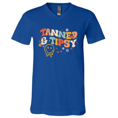 Tanned And Tipsy Funny Summer Tops Beach Meaningful Gift V-Neck T-Shirt