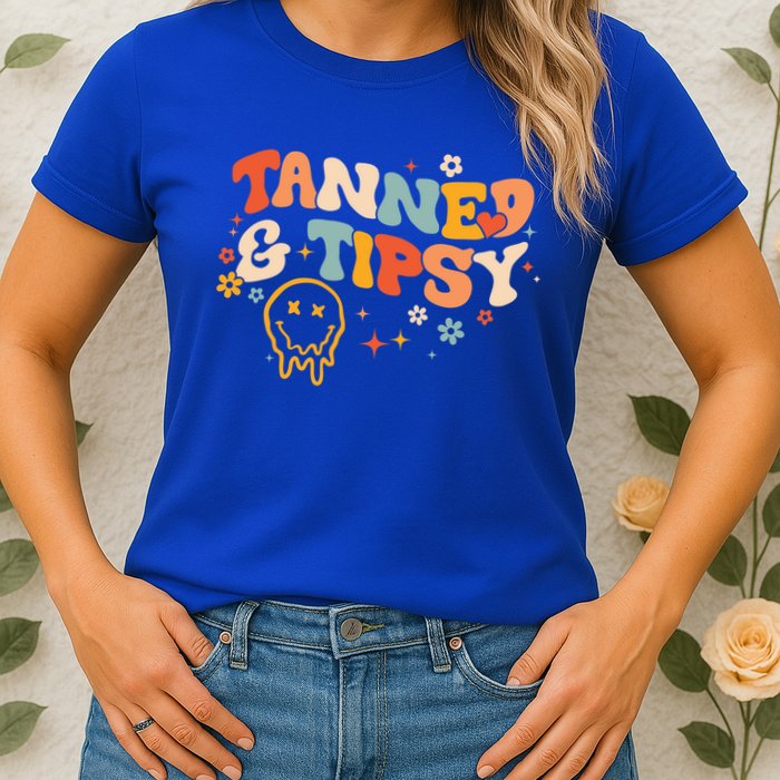 Tanned And Tipsy Funny Summer Tops Beach Meaningful Gift Womens T-Shirt