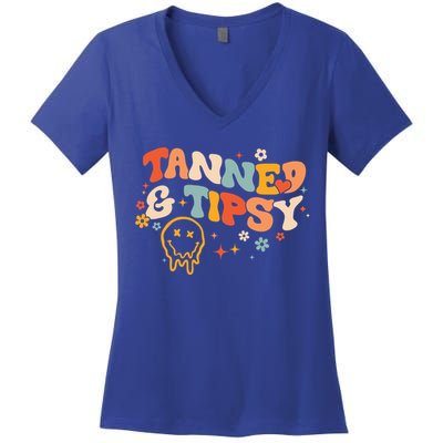 Tanned And Tipsy Funny Summer Tops Beach Meaningful Gift Women's V-Neck T-Shirt