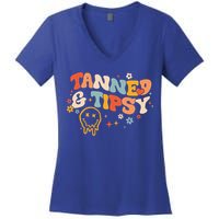 Tanned And Tipsy Funny Summer Tops Beach Meaningful Gift Women's V-Neck T-Shirt