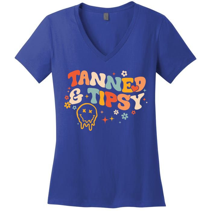 Tanned And Tipsy Funny Summer Tops Beach Meaningful Gift Women's V-Neck T-Shirt