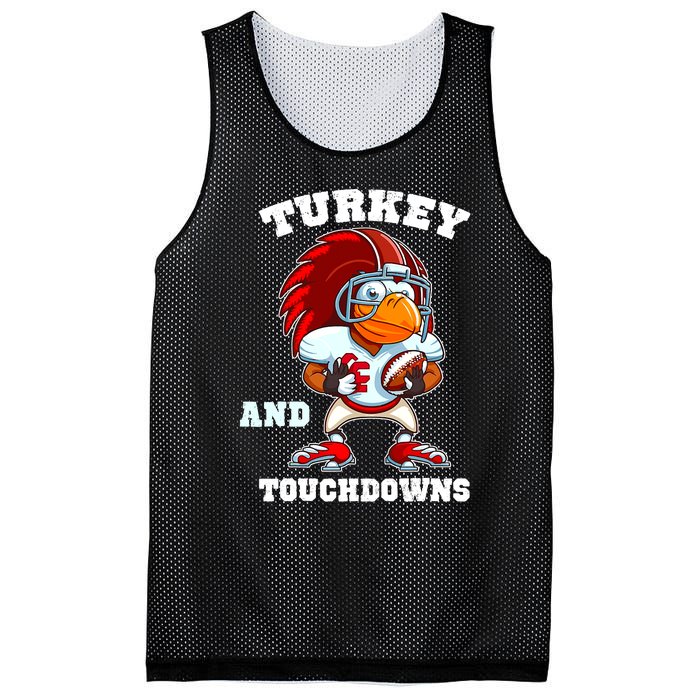 Turkey And Touchdowns Football Thanksgiving Funny Mesh Reversible Basketball Jersey Tank