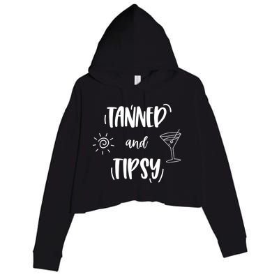 Tanned And Tipsy Funny Wine Day Ing Beach Meaningful Gift Crop Fleece Hoodie