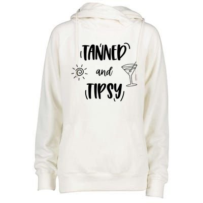 Tanned And Tipsy Funny Wine Day Ing Beach Meaningful Gift Womens Funnel Neck Pullover Hood