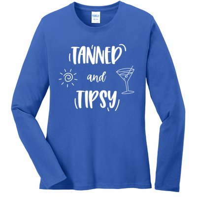 Tanned And Tipsy Funny Wine Day Ing Beach Meaningful Gift Ladies Long Sleeve Shirt