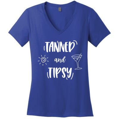 Tanned And Tipsy Funny Wine Day Ing Beach Meaningful Gift Women's V-Neck T-Shirt