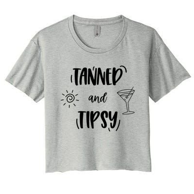 Tanned And Tipsy Funny Wine Day Ing Beach Meaningful Gift Women's Crop Top Tee