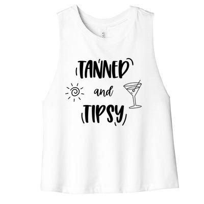 Tanned And Tipsy Funny Wine Day Ing Beach Meaningful Gift Women's Racerback Cropped Tank