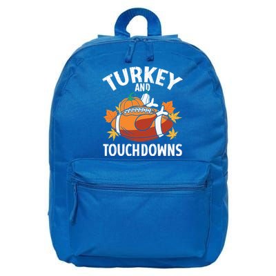 Turkey And Touchdowns Funny Thanksgiving Football Great Gift 16 in Basic Backpack