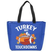 Turkey And Touchdowns Funny Thanksgiving Football Great Gift Zip Tote Bag