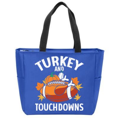 Turkey And Touchdowns Funny Thanksgiving Football Great Gift Zip Tote Bag