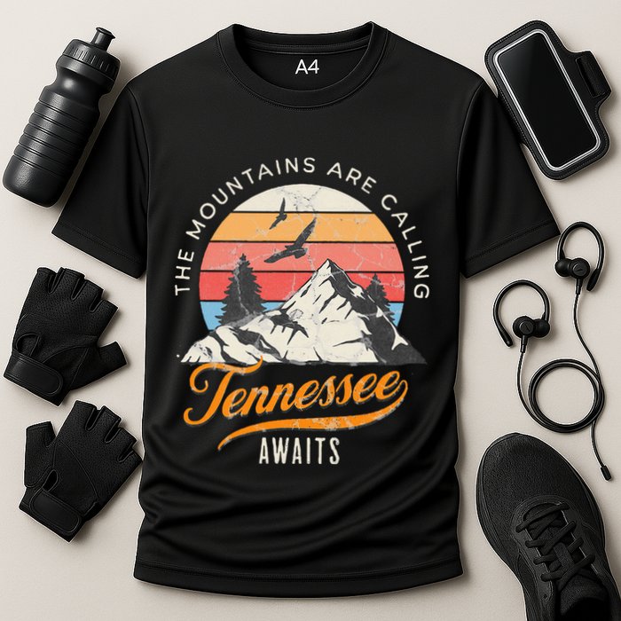 Tennessee Awaits The Mountains Are Calling Smokey Mountains Cooling Performance Crew T-Shirt