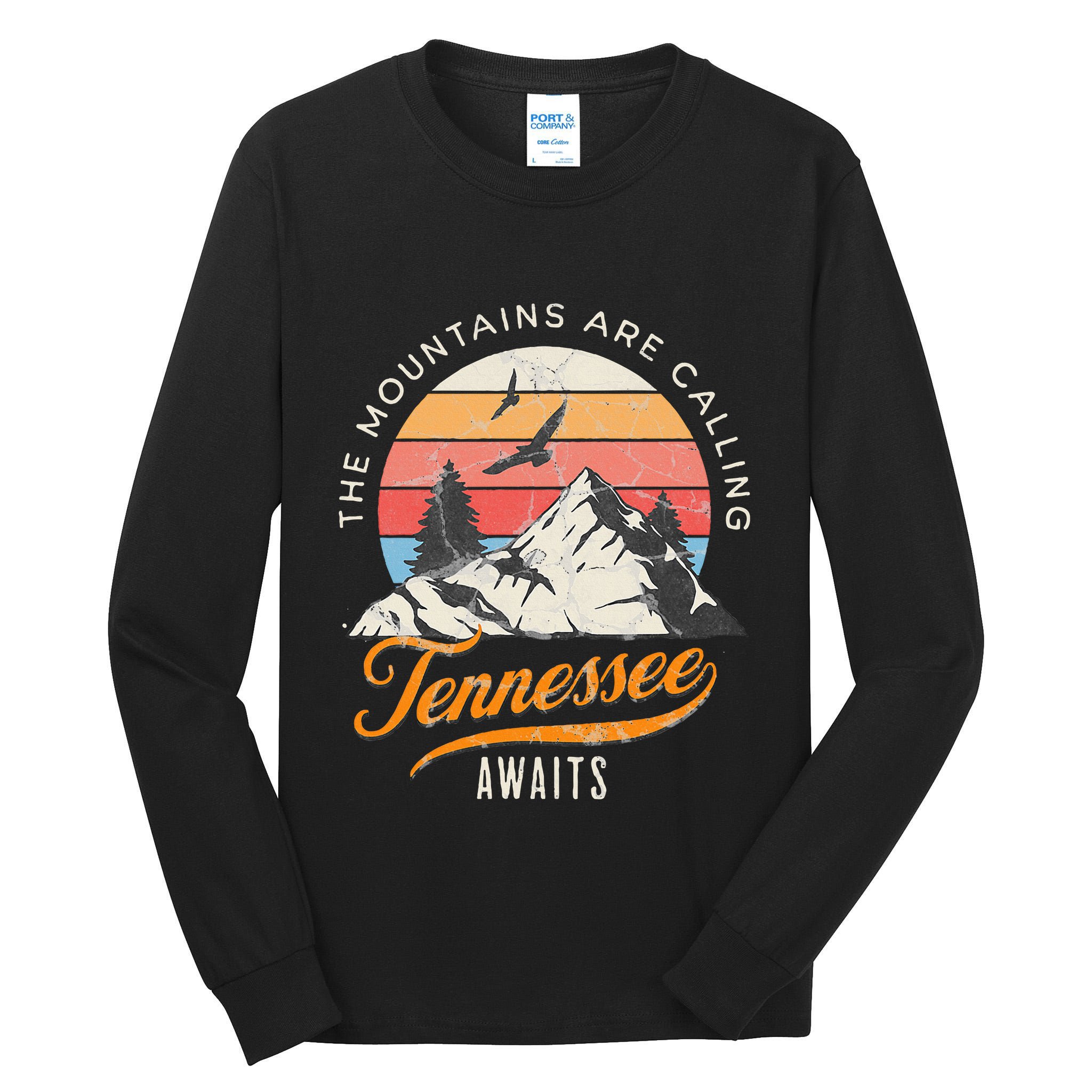 Tennessee Awaits The Mountains Are Calling Smokey Mountains Tall Long Sleeve T-Shirt