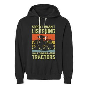 Thinking About Tractors Lover Farmer Garment-Dyed Fleece Hoodie