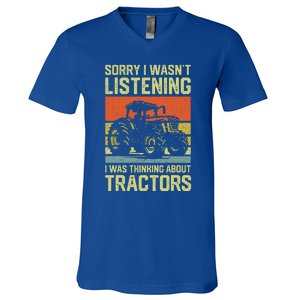 Thinking About Tractors Lover Farmer V-Neck T-Shirt