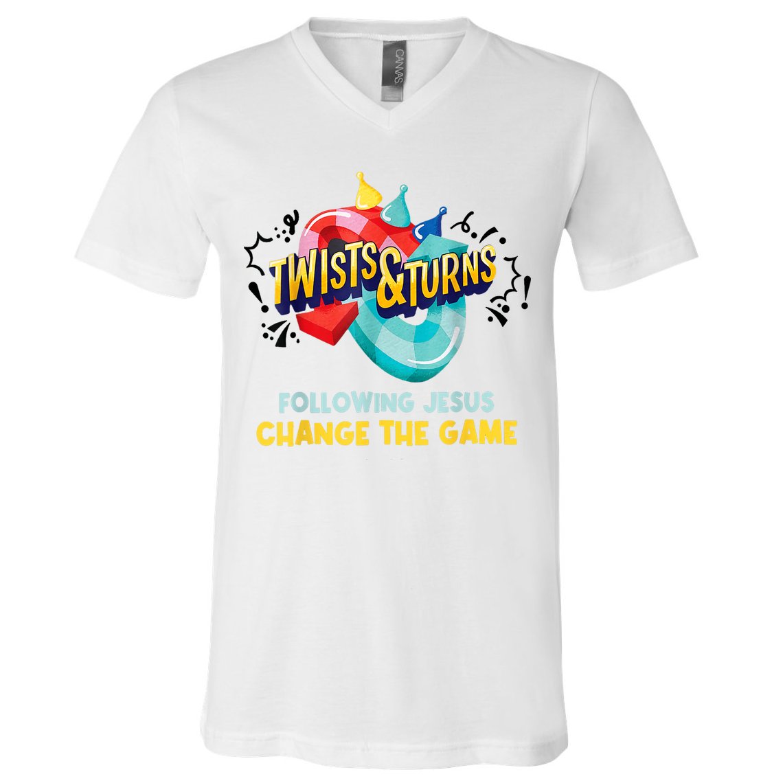 Twists And Turns VBS Follow Jesus Change The Games V-Neck T-Shirt