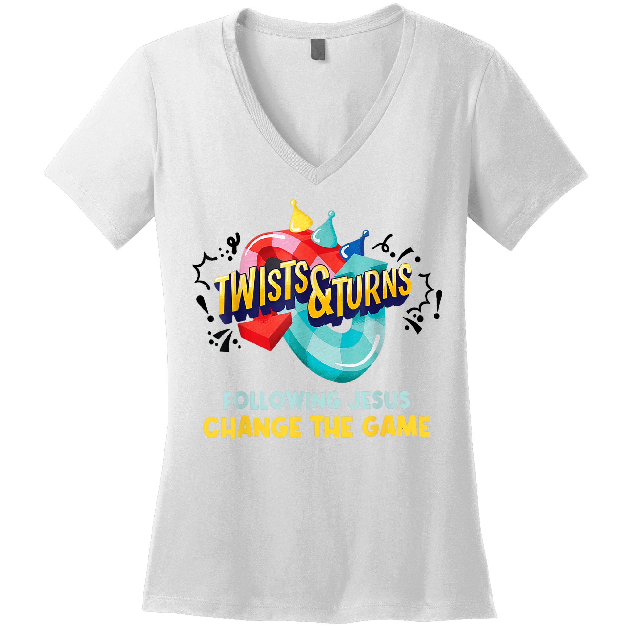 Twists And Turns VBS Follow Jesus Change The Games Women's V-Neck T-Shirt