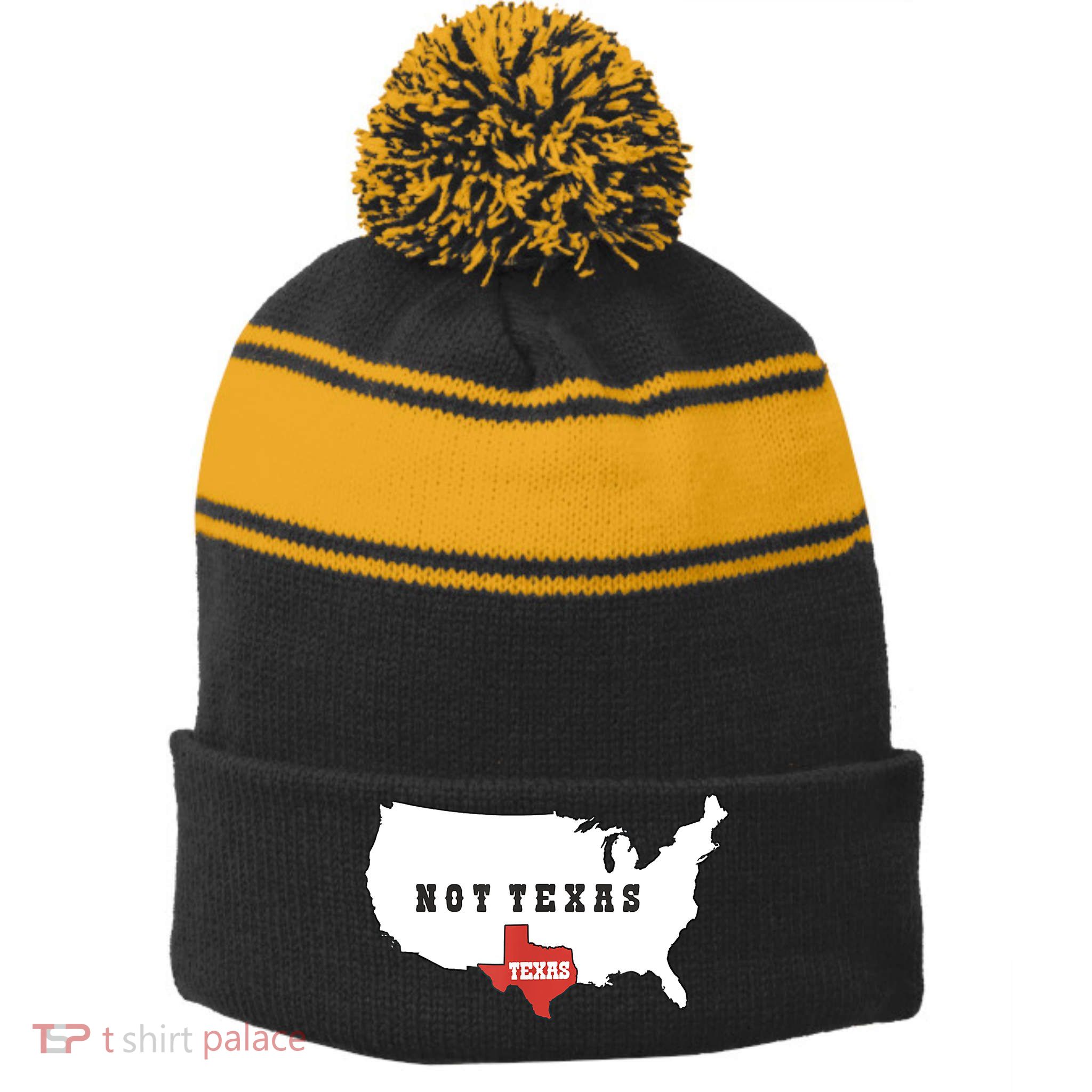 Texas And The Quote No Texas Stripe Pom Pom Beanie
