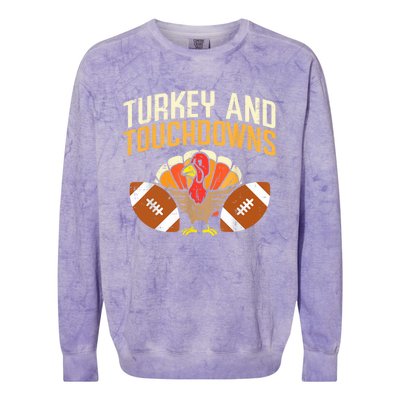 Turkey And Touchdowns Thanksgiving Football Great Gift Colorblast Crewneck Sweatshirt