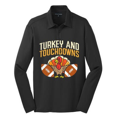 Turkey And Touchdowns Thanksgiving Football Great Gift Silk Touch Performance Long Sleeve Polo