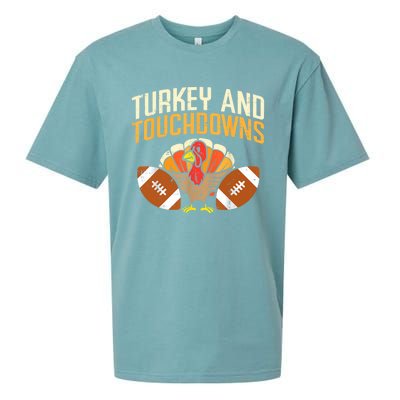 Turkey And Touchdowns Thanksgiving Football Great Gift Sueded Cloud Jersey T-Shirt