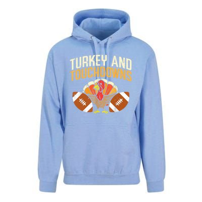 Turkey And Touchdowns Thanksgiving Football Great Gift Unisex Surf Hoodie