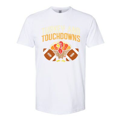 Turkey And Touchdowns Thanksgiving Football Great Gift Softstyle® CVC T-Shirt