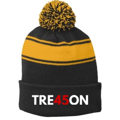 TRE45ON Anti Trump Treason 45 Stripe Pom Pom Beanie