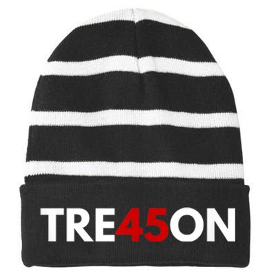 TRE45ON Anti Trump Treason 45 Striped Beanie with Solid Band