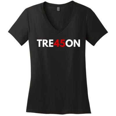 TRE45ON Anti Trump Treason 45 Women's V-Neck T-Shirt