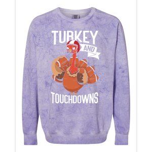 Turkey And Touchdowns Thanks Giving Funny Thanksgiving Gift Colorblast Crewneck Sweatshirt