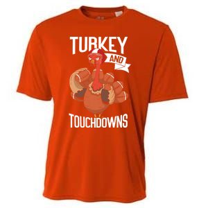 Turkey And Touchdowns Thanks Giving Funny Thanksgiving Gift Cooling Performance Crew T-Shirt